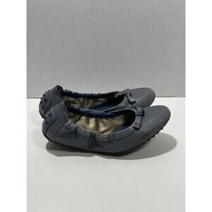 Tod's Blue Leather‎ Bow Scrunch Ballet Flats Shoes Made In Italy Sz 34.5 US 4.5
